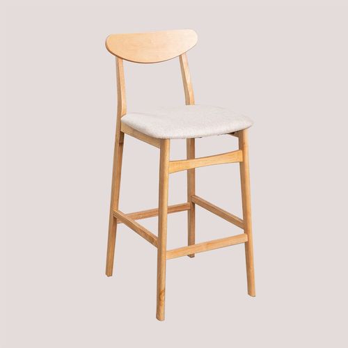 Tabouret Haut En Tissu Et Bois (75 Cm) Cloda Bois Naturel - Beige De Lin
