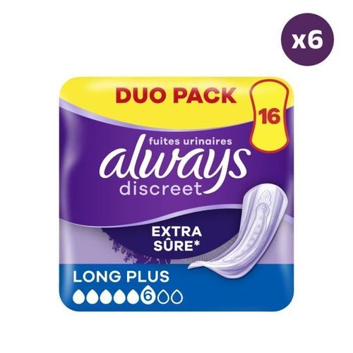 6x16 Serviettes Pour Fuites Urinaires Always Discreet - Long Plus 
