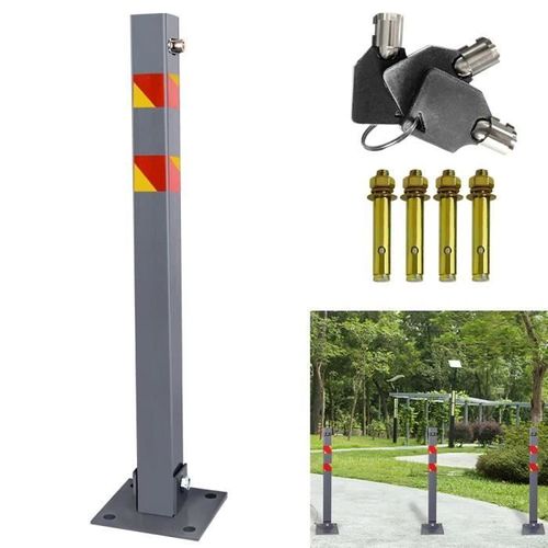 Barrière De Parking Rabattable Poteau De Parking Avec 3 Clés, Poteaux De Verrouillage En Acier, Carrés Avec Bandes D'avertissemen