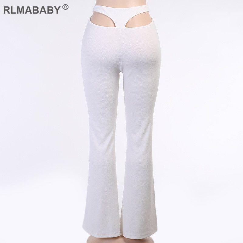 Pantalon blanc ajouré taille haute pour femme, évasé, Sexy, mode bureau,  décontracté, ample, tenue de rue