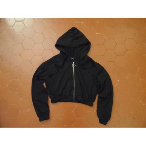 Veste À Capuche Courte Jersey Noir Shein