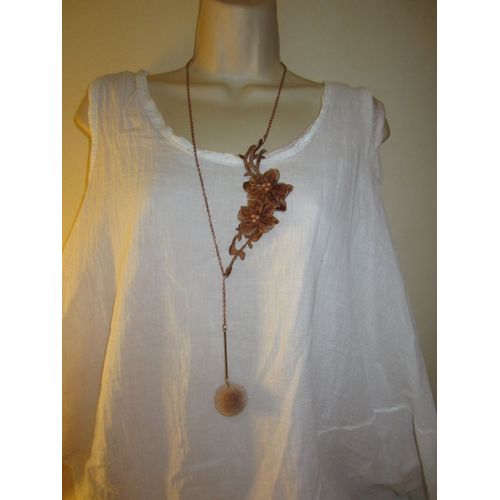 Sautoir Marron Avec Fleur Et Pompon