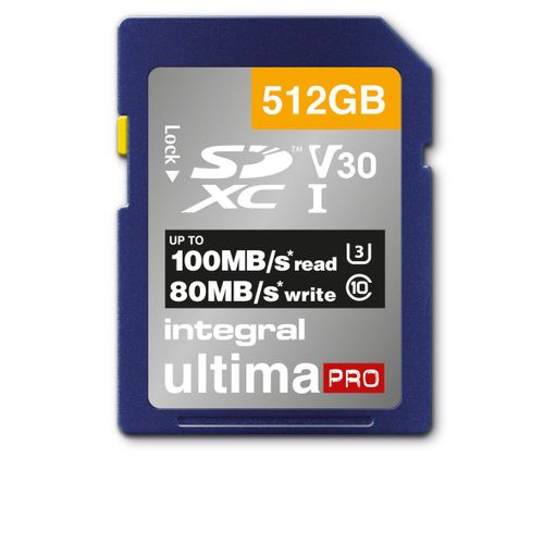 Integral UltimaPro - Carte mémoire flash - 512 Go - Video Class V30 / UHS-I U3 / Class10 - SDXC UHS-I