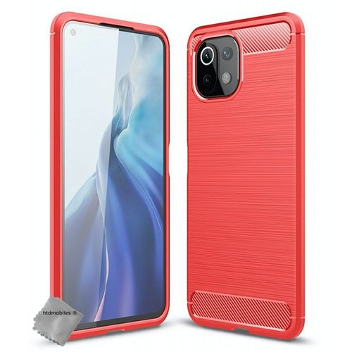 Housse Etui Coque Silicone Gel Carbone Pour Xiaomi Mi 11 Lite / Mi 11 Lite 5g + Film Ecran - Rouge