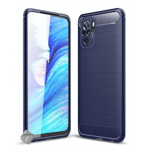 Housse Etui Coque Silicone Gel Carbone Pour Xiaomi Redmi Note 10 4g + Verre Trempe - Bleu Fonce