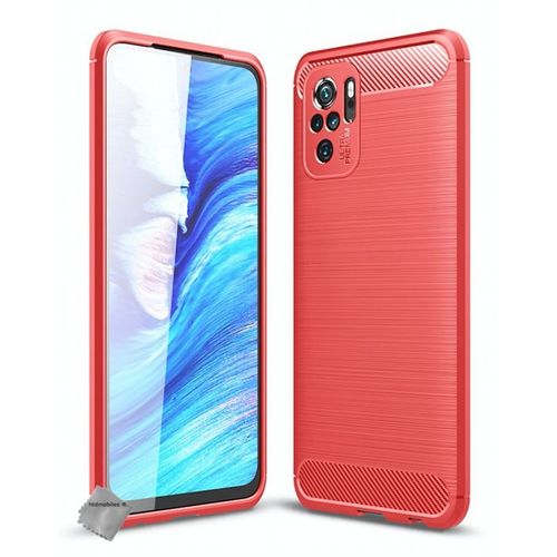 Housse Etui Coque Silicone Gel Carbone Pour Xiaomi Redmi Note 10 4g + Verre Trempe - Rouge