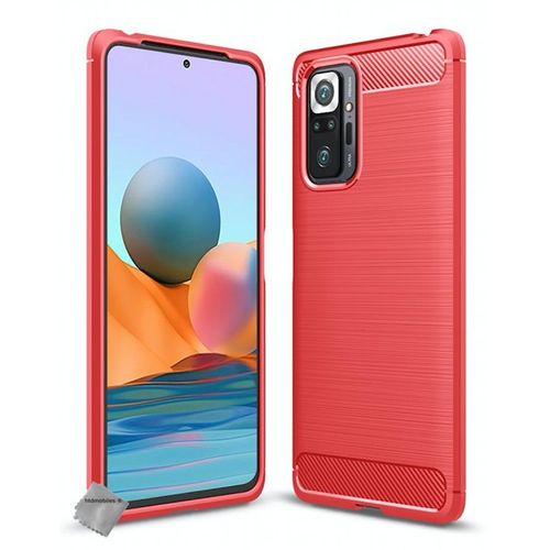 Housse Etui Coque Silicone Gel Carbone Pour Xiaomi Redmi Note 10 Pro + Verre Trempe - Rouge