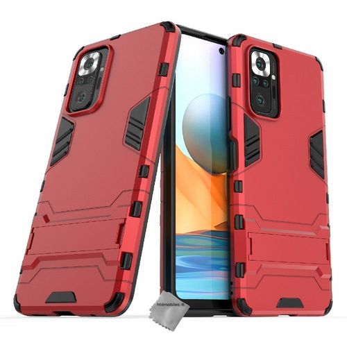 Housse Etui Coque Rigide Anti Choc Pour Xiaomi Redmi Note 10 Pro + Verre Trempe - Rouge