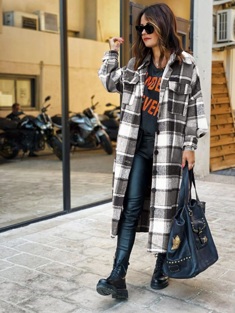 Automne Plaid chemise laine manteau femmes mode 2020 Long manteau