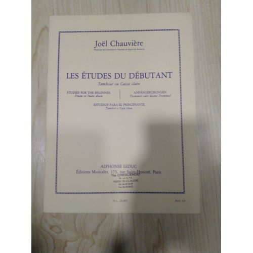 Les Études Du Débutant Pour Tambour Ou Caisse-Claire De Joël Chauvière Al25957