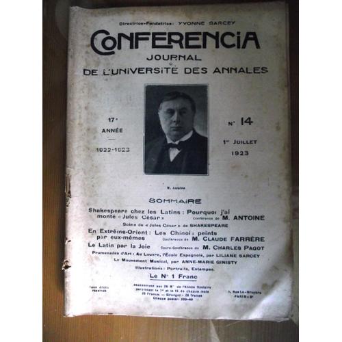 Conferencia N°14 1er Juillet 1923: Shakespeare Chez Les Latins En Extrème Orient:Les Chinois Peint P