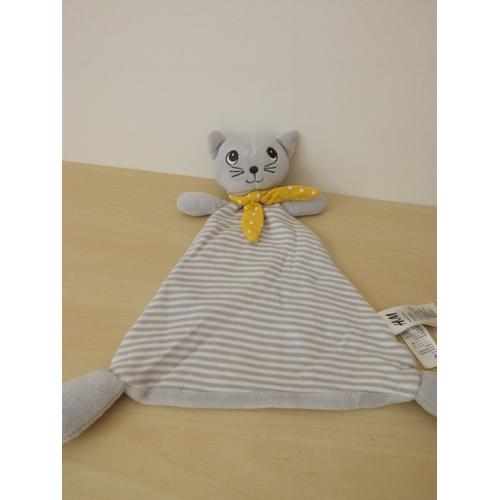 Doudu Chat Gris Rayures Foulard Jaune H&m Hetm