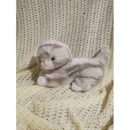 Doudou Peluche Chat Couché Gris Tigré Sandy