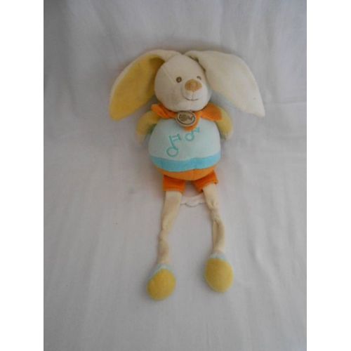 Doudou Musical Peluche Chien Lapin Gribouillis Baby Nat Babynat Bleu Jaune Orange Boite Note Musique 43cm Avec Les Oreilles