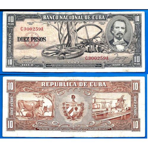 Cuba 10 Pesos 1956 Cespedes Peso Kuba Animal Caraibe Amerique Billet