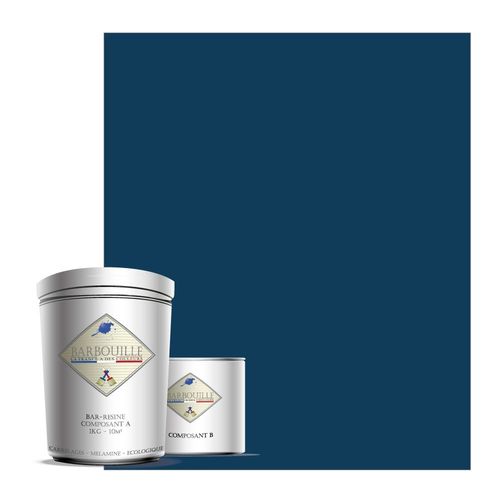 BAR-RESINE : Peinture/résine époxy bi-composants, en phase aqueuse pour carrelages, faiences, stratifiés, PVC, etc  - 1 kg MAT - 10m² - Bleu - Abyssal
