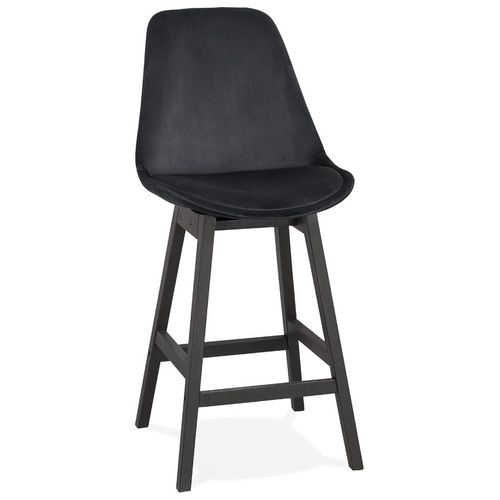 Tabouret Snack Mi-Hauteur 'moriss Mini' En Velours Noir Et Pieds En Bois Noir