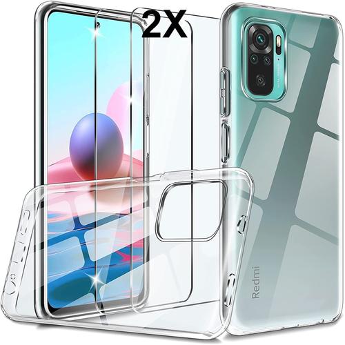 Coque Redmi Note 10 5g Xiaomi + 2 Vitres Verre Trempé Silicone