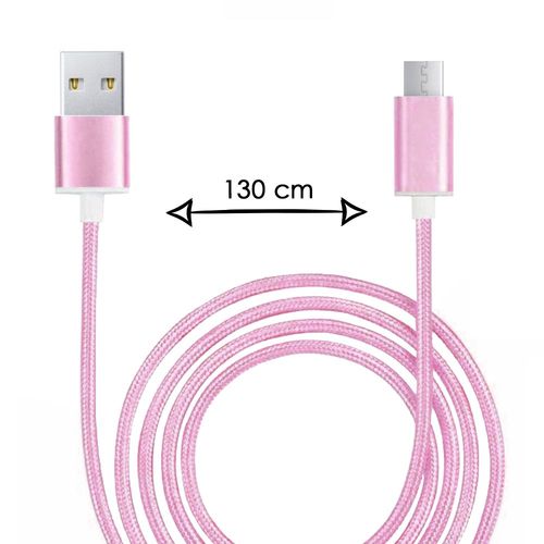 Câble Micro Usb Pour Logicom Le Hop Câble Usb Tressé Nylon 1,3 Mètre Câble Charge/Synchro Rapide-Transfert De Données - Rose