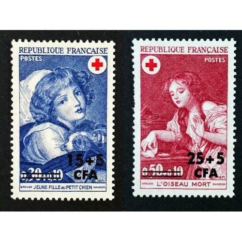 Au Profit De La Croix Rouge La Paire Surchargés C F A (La Réunion) Année 1971 N° 404 405 Yvert Et Tellier Luxe