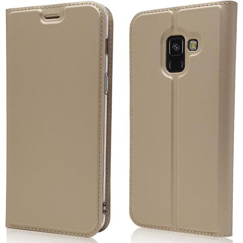 Coque Samsung Galaxy A7 2018,Ultra-Mince Cuir Pu Etui À Rabat, Fente Pour Carte Fermeture Magnétique Fonction Stand ,Housse Etui Pour Samsung Galaxy A7 2018 - D'or