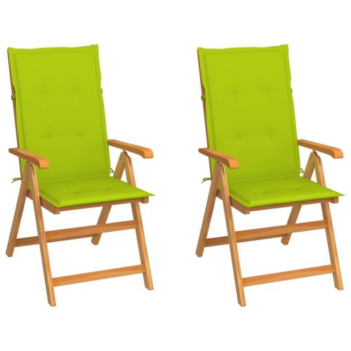Vidaxl Chaises De Jardin 2 Pcs Avec Coussins Vert Vif Bois De Teck
