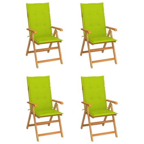 Vidaxl Chaises De Jardin 4 Pcs Avec Coussins Vert Vif Bois De Teck
