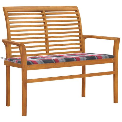 Vidaxl Banc De Jardin Avec Coussin À Carreaux Rouge 112 Cm Teck Massif