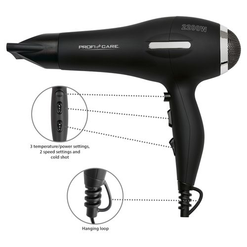 Sèche-Cheveux Professionnel 2200w Proficare Pc-Ht 3017 Noir