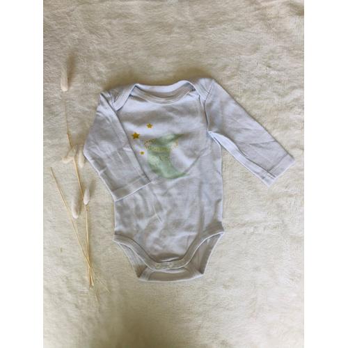 Body Bébé Manches Longues Blanc Imprimé Lune 3 Mois