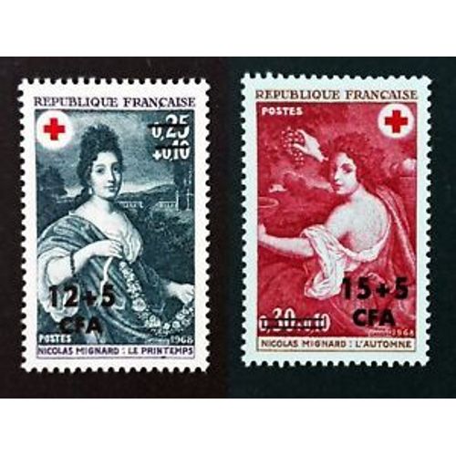 Au Profit De La Croix Rouge La Paire Surchargés C F A (La Réunion) Année 1968 N° 381 382 Yvert Et Tellier Luxe