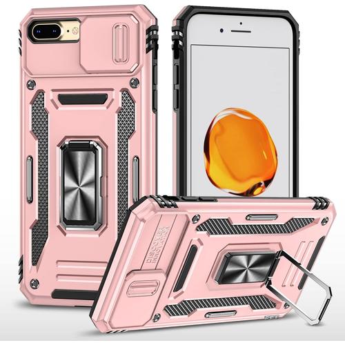 Coque Pour Iphone 7 Plus/Iphone 8 Plus,Protection De La Caméra En Pc Dur Anti-Chut Renforcée Case Armor Antichoc Bumper Housse Etui,Or Rose