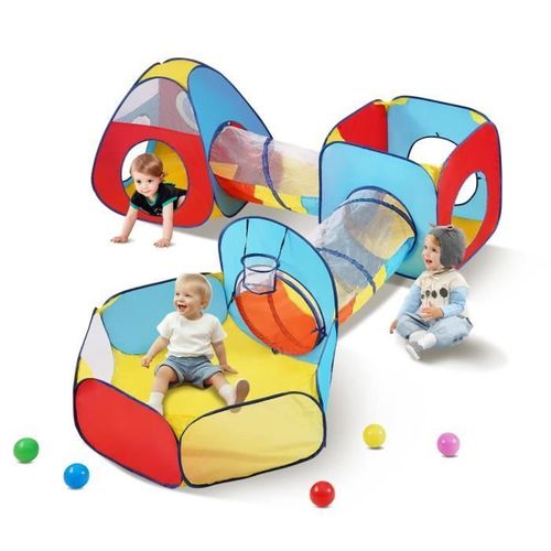 Tunnel D'escalade - Vevor - 680x680x730mm Tente De Jeu 5 En 1 Enfants Panier De Basket Pour Garçon Fille Tout-Petit,Rouge-Jaune-Bleu