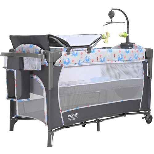 Lit Bébé - Vevor - 926 X 598 X 692 Mm,Charge Maximale 35 Kg,Avec Table À Langer, Roulettes, Jouet Moustiquaire Respirant
