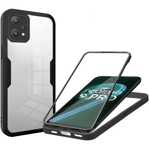 Coque Pour Oppo Realme 9 Pro, Coque Antichoc Housse Avec Protection Écran, 360° Protection Case Robuste Double Bumper Etui Intégrale Noir