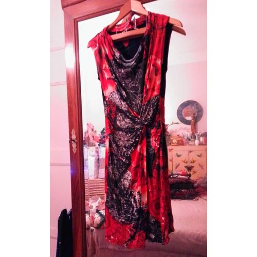 Robe Nouée Rouge/Noire Motifs Blancs 34 Xs Desigual.