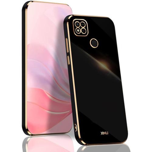 Coque Pour Xiaomi Redmi 9c Nfc/Redmi 10a, Antichoc Très Mince Premium Souple Silicone Tpu Bumper Housse, Élégant Bord Or Électrolytique Luxe Léger Anti-Chute Étui, Noir