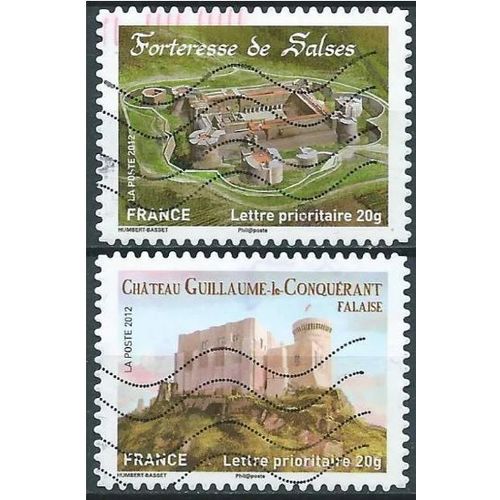 France 2012, Chateaux Du Moyen-Age À Nos Jours, Beaux Timbres Yvert 714 Ch. De Guillaume Le Conquérant À Falaise, Et 721 Ch. De Salses, Oblitérés, Tbe