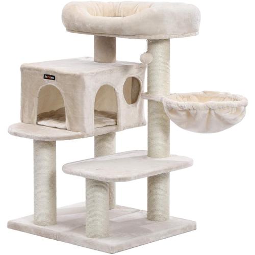 Arbre À Chat Avec Plate Forme D'observation Hamac Grande Grotte Troncs Épais En Sisal Stable 112 Cm Beige Helloshop26 12_0000137