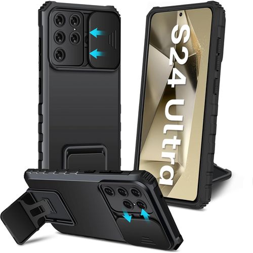 Coque Pour Samsung Galaxy S24 Ultra Étui Protection De Caméra, Avec Support, Ultra Mince Dur En Fibre De Carbone Housse Antichoc De Grade Militaire Case Coque Samsung S24 Ultra 5g Noir
