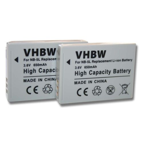 vhbw 2x Batteries compatible avec Canon Powershot S100, SD700, SD800, SD900, SD900Ti, SX120 IS appareil photo reflex (650mAh, 3,6V, Li-ion)