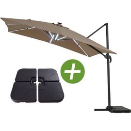 Parasol Jardin Déporté Led Alu "Sun 4 Luxe" - Rectangle - 3 X 4 M - Taupe - Dalles À Lester Incluses