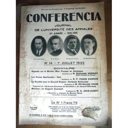 Conferencia N° 14 1932/1933 1er Juillet 1933:Mon Voyayage En Amérique M Édouard Hérriot