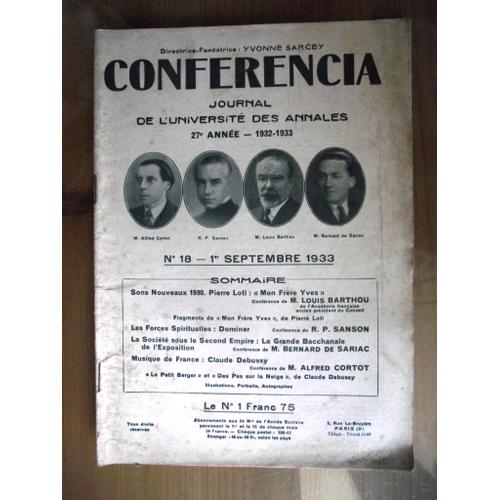 Conferencia N° 18 1932/1933 1er Sept 1933 Son Nouveau 1900.Pierre Loti Mon Frère Yves