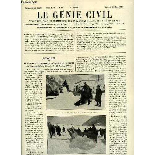 Le Génie Civil Tome Xcvi N° 12 - Le Concours International D Appareils Chasse Neige Du Touring Club De France Par Jacques Thomas, Représentation Géométrique De L État Triple De Tension Par F. Campus(...)