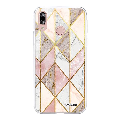 Coque Huawei P20 Lite Silicone Transparente Marbre Rose Losange Ultra Resistant Protection Housse Motif Ecriture Tendance Evetane