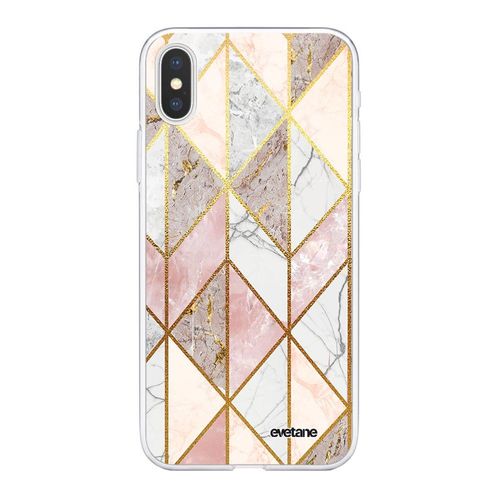 Coque Iphone Xs Max Silicone Transparente Marbre Rose Losange Ultra Resistant Protection Housse Motif Ecriture Tendance Evetane