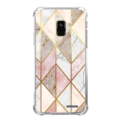 Coque Samsung Galaxy A8 2018 Anti-Choc Souple Angles Renforcés Transparente Marbre Rose Losange Evetane.