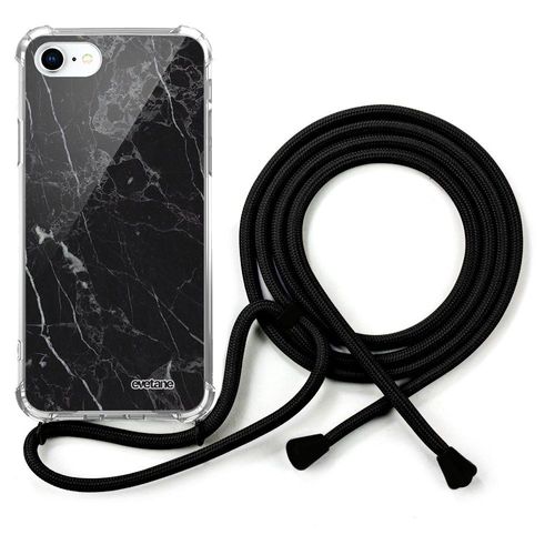 Coque Cordon Iphone 7/8/ Iphone Se 2020 Noir Dessin Marbre Noir Evetane