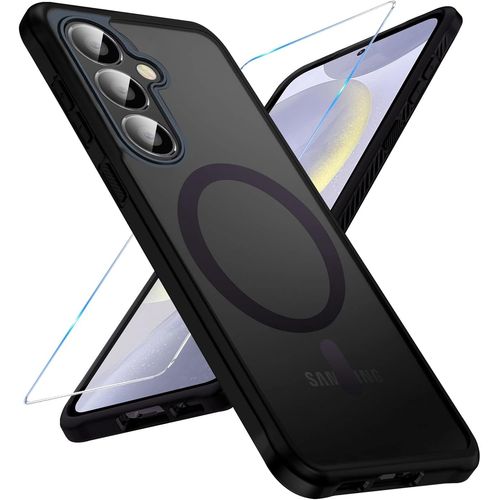 Coque Pour Samsung Galaxy S24 Plus Magnétique Avec Protection Écran, Pour Mag-Safe Mat Coque S24 Plus Étui Housse Protection Antichoc Militaire Translucide Coque S24 Plus 5g -Noir